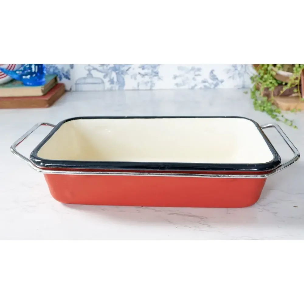 VTG National Silver Co Bakers Ware Enamel Pan Casserole MCM Retro Cottage Farm